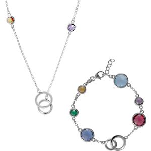Orphelia SET-7409 - Juwelenset: Ketting + Armband - 925 Zilver - Multicolor stenen - 90/18,5 cm