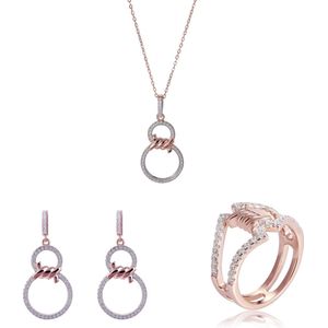 Orphelia SET-7422/52 - Juwelenset: Ketting + Oorbellen + Ring - 925 Zilver Rosé - Zirkonia - 42 cm / Ringmaat 52