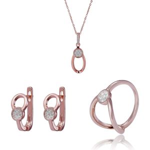 Orphelia SET-7439/58 - Juwelenset: Ketting + Oorbellen + Ring - 925 Zilver Rosé - Zirkonia - 42 cm / Ringmaat 58