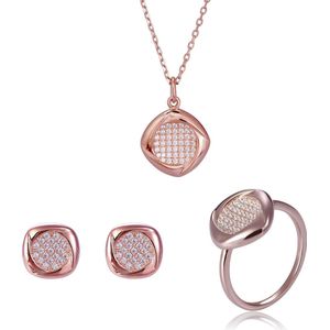 Orphelia SET-7442/60 - Juwelenset Square: Ketting + Oorbellen + Ring - 925 Zilver Rosé - Zirkonia - 42 cm / Ringmaat 60