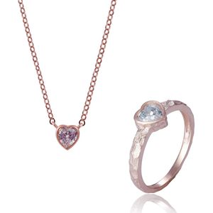 Orphelia SET-7435/50 - Juwelenset Heart: Ketting + Ring - 925 Zilver Rosé - Zirkonia - 45 cm / Ringmaat 50