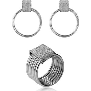Orphelia SET-7417/60 - Juwelenset: Ring + Oorbellen - 925 Zilver - Zirkonia - Ringmaat 60