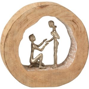 J-Line decoratie Figuur Huwelijks Aanzoek - hout/aluminium - naturel/wit - moederdag cadeautje