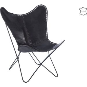 J-Line Lounge stoel - leer| metaal - zwart