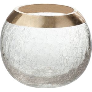 J-Line kaarshouder Bol Craquele - glas - transparant/goud - medium - valentijn decoratie