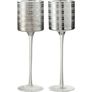 J-Line theelichthouder Etnisch - glas - zilver - large - 2 stuks