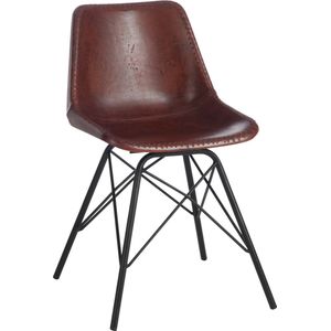 J-Line stoel Loft - leer|metaal - donkerbruin|zwart - 2 stuks