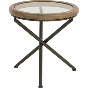 J-Line tafel Rond - hout/glas - bruin - small