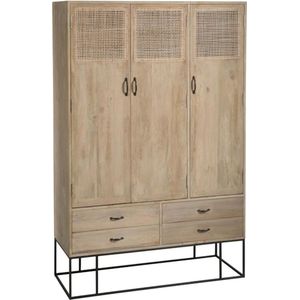 J-Line Geweven Riet kast - 3 deuren + 4 laden - hout - naturel - woonaccessoires