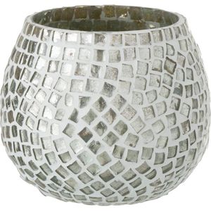 J-Line theelichthouder Mozaiek - glas - wit/zilver - 2 stuks