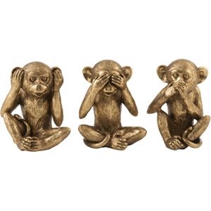 J-Line Aap Horen-Zien-Zwijgen Antiek Goud