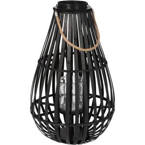 J-Line lantaarn Druppelvorm - bamboe - zwart - medium