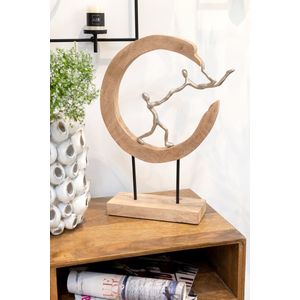 J-Line decoratie Pareja Halve Maan - hout/aluminium - naturel/zilver