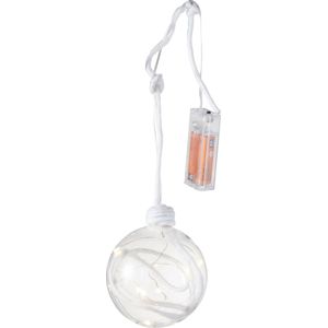 J-Line kerstbal - glas - klaar wit - medium - 6 stuks - LED lichtjes