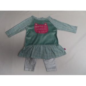 Ensemble - Meisje - Jurk + legging - groen /zilver - Poes - 3 maand 62