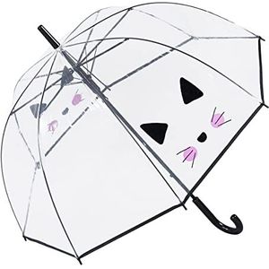 Smati Paraplu/koepel, transparant, voor dames, automatisch openingssysteem, brede bescherming met diameter 81 cm, windbestendig, paraplu met kattenkop