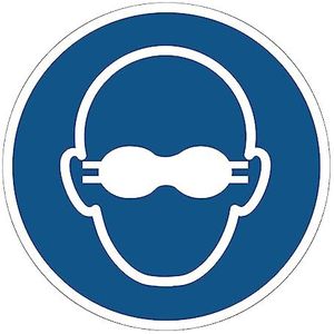 Sticker Obligation mandatory NF ISO7010, zelfklevend, rond, gelamineerd, waterdicht en uv-bestendig, ondoorzichtige veiligheidsbril, verplicht, diameter 20 cm