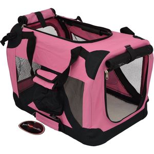 JACK AND VANILLA, Opvouwbare kennel voor huisdieren, licht en duurzaam, ideaal voor reizen, optimale ventilatie, elegant design, afmetingen 49 x 34 x 34 cm, kleur: roze, reismodel