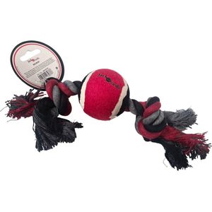 Jack And Vanilla Balboa speeltouw - Lengte 28cm - Hondenspeelgoed - Honden speelgoed - Puppyspeelgoed - Flostouw hond - Balboa Trektouw Tennisbal - Zwart/Grijs/Rood