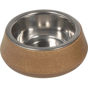 JACK AND VANILLA, Voerbak van bamboe en roestvrij staal voor dieren, elegant design, antislip, gemakkelijk te reinigen, inhoud 450 ml, Ø 14 cm, kleur beige, model Bon Appetit