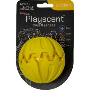 Jack And Vanilla hondenspeelgoed - Lengte 8cm - Bal hond - Hondenspeelgoed - Honden bal - Puppyspeelgoed - Honden speelgoed - Hondenbal - Playscent Bal - Kip - Geel