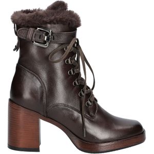 Mjus - Yasra - Enkellaarsje - Bruin - Leren Laarsje met Imitatiebont