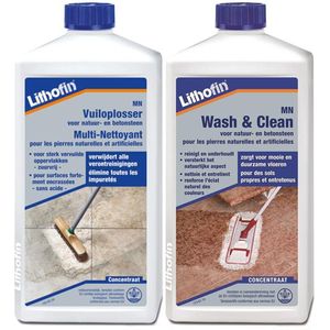 Lithofin MN Onderhoudsset - Vuiloplosser (intensiefreiniger) en Wash & Clean (onderhoudsreiniger) - NATUURSTEEN - 2 x 1L