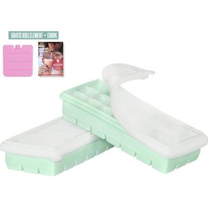 MiCocina Ijsblokjesvorm met Deksel - 2-delige Set - Siliconen ijsvormpjes– 21 Ijsblokjes - Stapelbare ijsblokjesmaker voor gekoelde drankjes, whisky, cocktails en babyvoeding – Met koelelement en E-book- Mint Groen