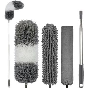 Novabeau - Telescopische Plumeau – Plumeau met Telescoopsteel – Ragebol – Uitschuifbaar – Grijs – 3-delige Set