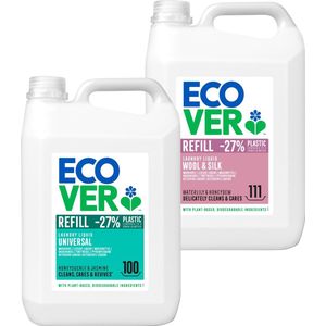 Ecover Wasmiddel Voordeelverpakking - 2 x 5L (Universeel + Wolwas & Fijnwas) - 211 Wasbeurten