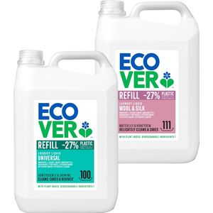 Ecover Wasmiddel - Universeel & Wolwas & Fijnwas - 2 x 5L - 211 Wasbeurten - Voordeelverpakking
