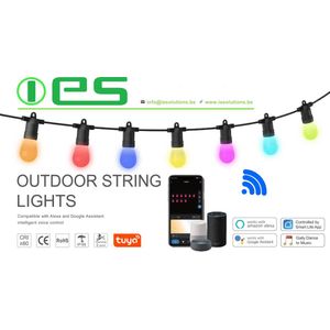 Slim Lichtsnoer buiten binnen | Prikkabel Lichtslinger 15M WIT + MULTI Kleuren | Tuin verlichting LED | Kleuren Party Sfeerverlichting | 15 Lampen | GSM WIFI BLE | Lichtslinger | TUYA APP smart + Muziek control | Prikkabel | Feestverlichting