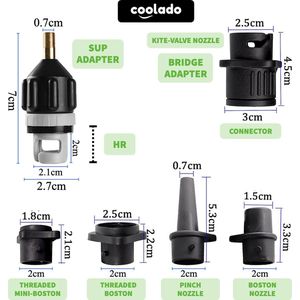 Coolado SUP Adapter - SET 1 | Schräder | kites en wing foils | SUP-Boards | SUP pomp | Kite pomp | Opblaasbare Boot | Opblaasbare tent | Air Tent | Lucht Tent