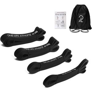 One Life Athlete Weerstandsbanden - Pull up bands - Power bands - Set van 4 banden - Fitness elastiek - Pull up Pack Crossfit - Powerlifting banden - Fitness - Workout - Inclusief draagtas