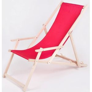 Strandstoel-Tuin stoel-Hout-Hoogte regulatie-Inclusief armleuning-Rood