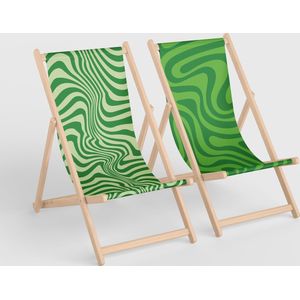 3Motion - Strandstoel set - wavy - golvend - trendy - inklapbaar - hoogwaardig - ligstoel - houten stoel - strand - stevig - opvouwbaar - 3 standen