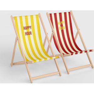 3Motion - Strandstoel set - gestreept - happy hour - geel/rood - trendy - inklapbaar - hoogwaardig - ligstoel - houten stoel - strand - stevig - opvouwbaar - 3 standen