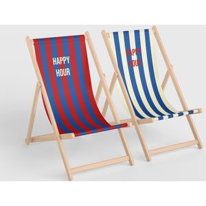 3Motion - Strandstoel set - gestreept - happy hour - blauw/rood - trendy - inklapbaar - hoogwaardig - ligstoel - houten stoel - strand - stevig - opvouwbaar - 3 standen