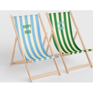 3Motion - Strandstoel set - gestreept - happy hour - blauw/groen- trendy - inklapbaar - hoogwaardig - ligstoel - houten stoel - strand - stevig - opvouwbaar - 3 standen