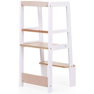 Childhome Leertoren - Wit/Naturel - tot 100kg - Veilig & stabiel - 44 x 42 x 90 cm