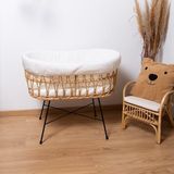 Rattan Wieg - 90x51x70cm + Metalen Onderstel + Matras - Jersey Hoes Ecru