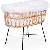 Rattan Wieg - 90x51x70cm + Metalen Onderstel + Matras - Jersey Hoes Ecru