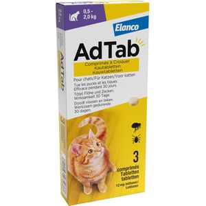 Elanco - Adtab Anti Vlooien en Teek Kauwtabletten Kat - 3 stuks - 0,5-2,0 kg