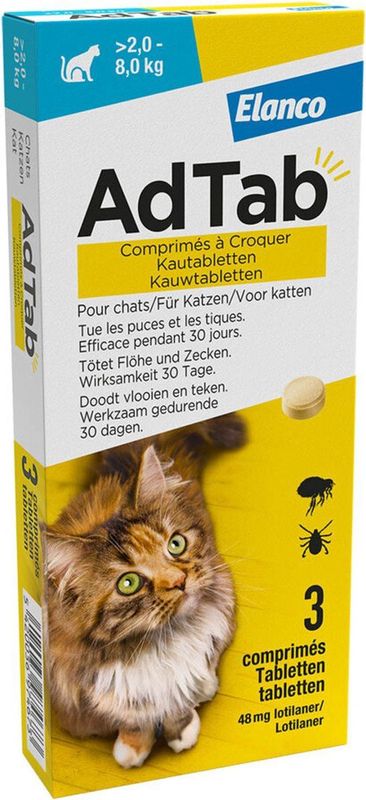 Elanco AdTab Anti Vlooien en Teek - Kauwtabletten - Kat - 3st