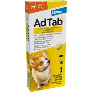 Elanco - Adtab Anti Vlooien en Teek Kauwtabletten - Hond - Bescherming - > 5,5 - 11 kg - 3 Tabletten - 1 Keer Per Maand