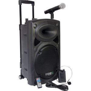Ibiza PORT12VHF-BT – draagbare luidspreker 30,5 cm, 700 W Max met 2 microfoons (VHF), afstandsbediening en beschermhoes – Bluetooth, USB, SD – batterijduur van 5 tot 7 uur