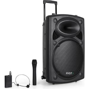 Ibiza Sound PORT15VHF-BT 800W Draagbaar PA systeem met USB-MP3, REC, VOX,Bluetooth - Zwart