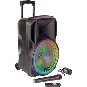 Party Light & Sound - PARTY-12RGB - 700W 12""/30cm batterij luidspreker met 1 draadloze VHF microfoon en lichteffect op de woofer - Bluetooth, USB, MICRO SD en AUX - Zwart