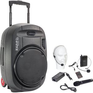 Ibiza - PORT12UHF-MKII-TWS - 12""/700W MAX draagbare luidspreker met 2 microfoons (UHF), afstandsbediening en beschermhoes - Bluetooth, USB, SD en TWS - Batterijduur van 5 tot 7 uur