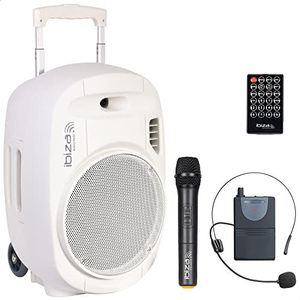 Ibiza - PORT12UHF-WH-MKII - Draagbaar luidsprekersysteem 12""/700W MAX met 2 microfoons (UHF), afstandsbediening en beschermhoes - Bluetooth, USB, SD - 5 tot 7u autonomie - Wit